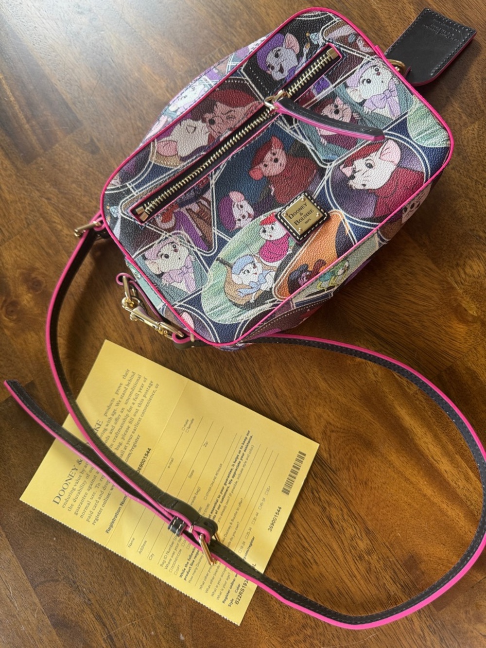 Dooney & Bourke Multicolor rescuers Print Crossbody Camera Bag with Pink Trim
